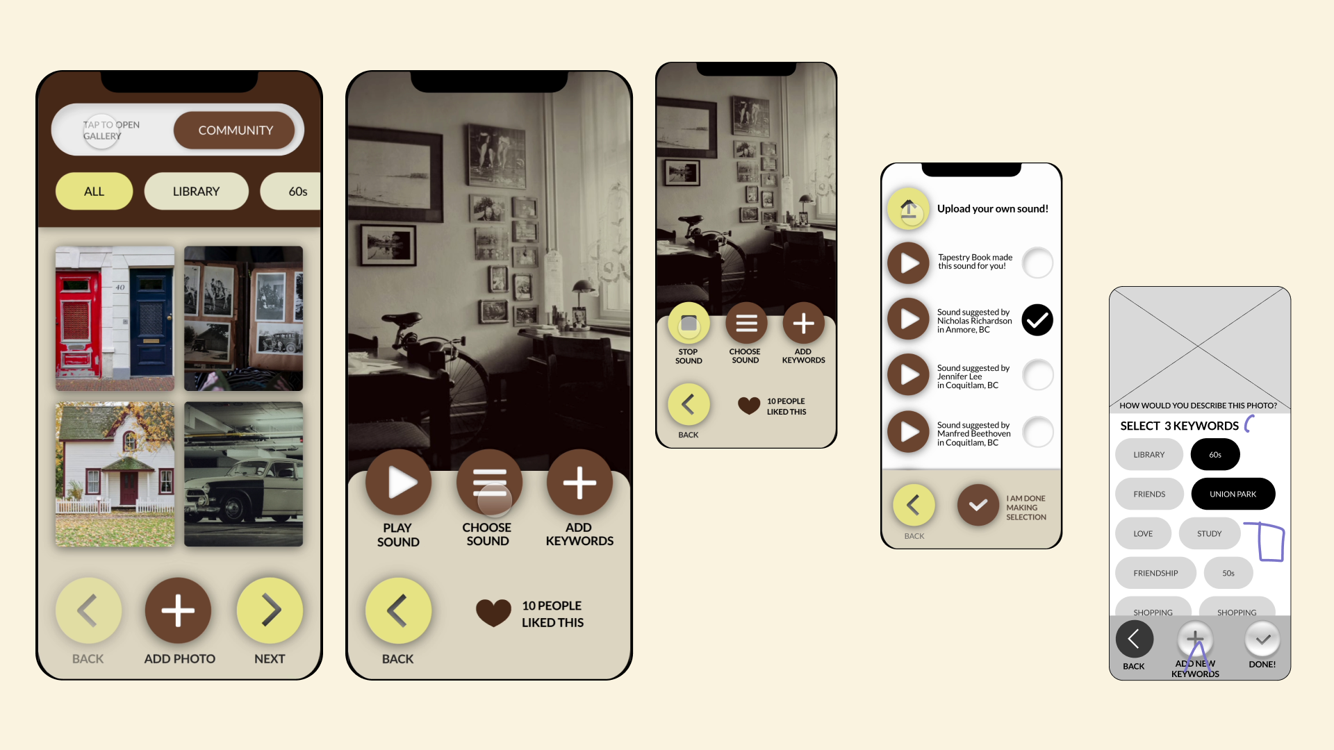 First iteration mockup for Community Gallery screen